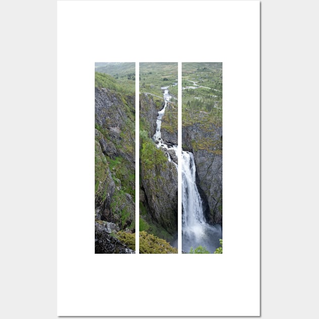 Wonderful landscapes in Norway. Vestland. Beautiful scenery of Voringfossen waterfall in the Mabodalen valley on the Hardanger scenic route. Mountains, trees in background. Cloudy day (vertical) Wall Art by fabbroni-art